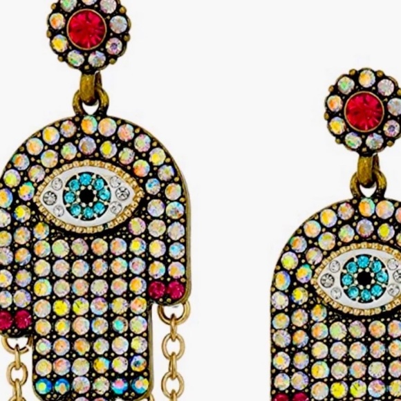 New Betsey Johnson Pavé Hamsa Hand Drop Earrings - Picture 4 of 9